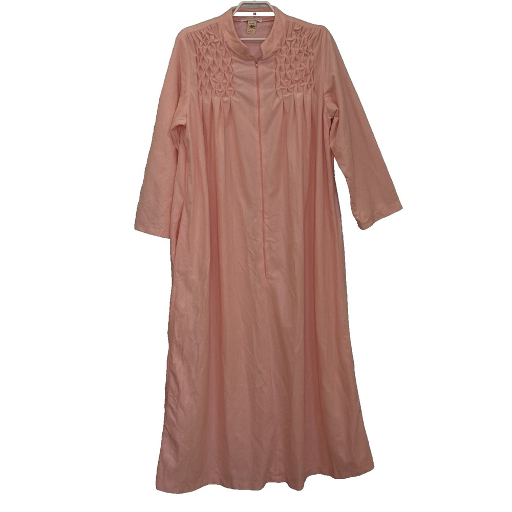 Vintage Halmode Apparel Robe House Coat Size X 38/40 Pink Velour Long 3/4 Zip